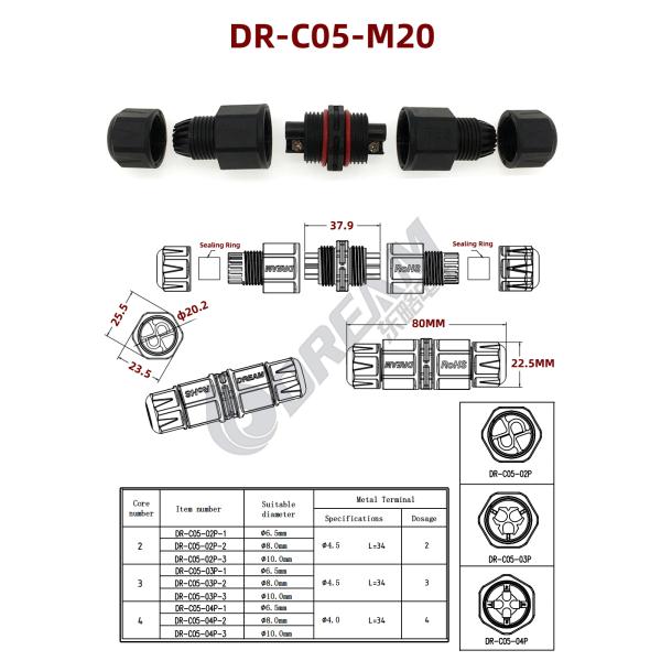 Factory M20 LED Screen Outdoor Lighting Thread Docking UL Waterproof Connector