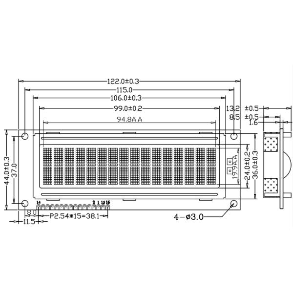Customize OEM 6 O'Clock Small Panel 2016 Character Lcd Display Module