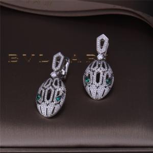 China Luxury Gold Brand Serpenti Earrings in 18K White Gold set with Emerald Eyes and with pavé diamonds Snake Head on sale