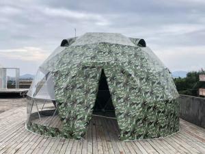 China Camouflage Outdoor Hotel Steel 5M Geodesic Dome Tent UV Resistance Dome Camping Tent on sale