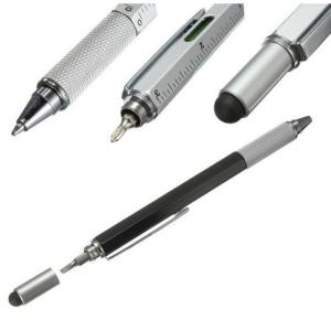 Quality multi function Spirit Level scale ruler tool gift metal ball pen with touch tip,six in one pen for sale