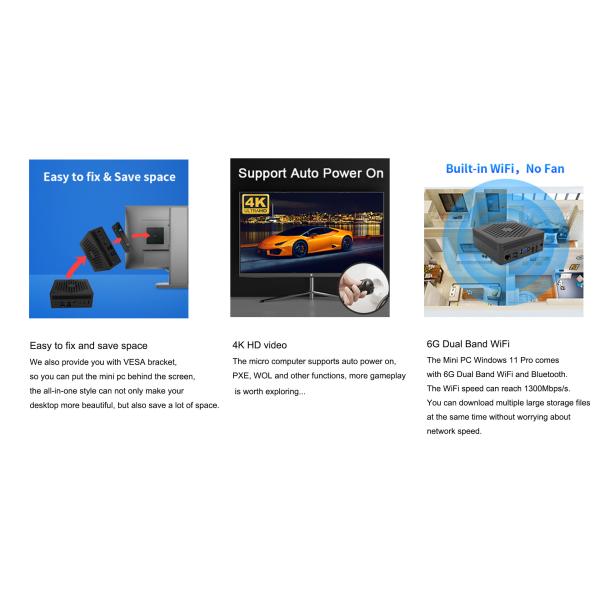 Gigabit Lan Fanless Mini PC Celetron N4500 N5100 N5095 4K HDMI DP VGA 4xUSB3.0