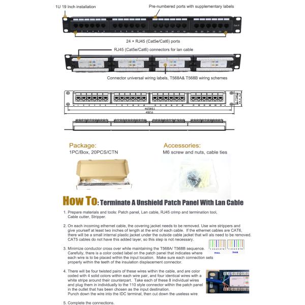 P2624 Utp Cat5e Cat6 24 Port Ethernet Patch Panel Cable Management
