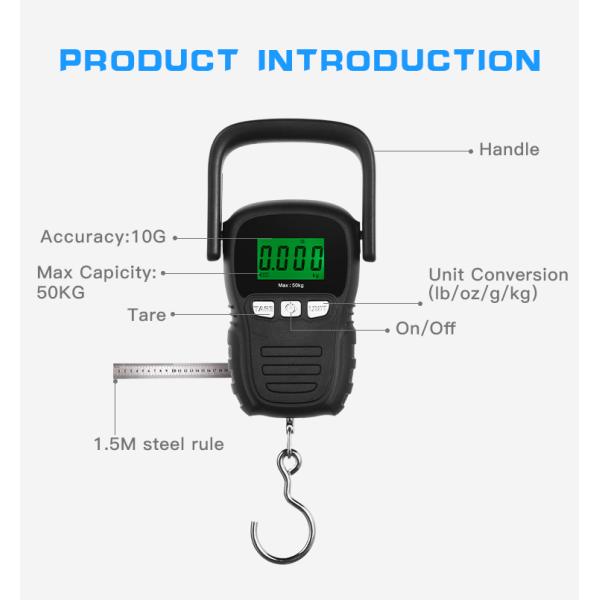 LCD Display Hanging Scale Mini Digital Hand Carbon Steel Digital Balance Fish Scale for Fishing Luggage