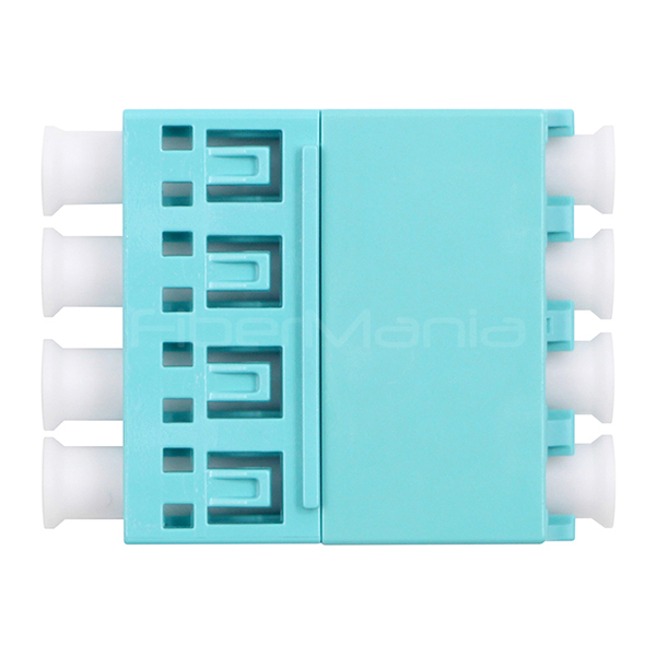 LC To LC OM3 Multimode Aqua Quad Fiber Optic Adapter No Flange With Interal Automatic Dust Cap