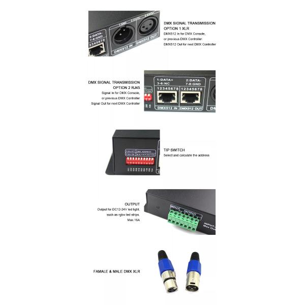 Common Anode LED DMX Decoder Dmx512 RGB RGBW For DMX Lighting Solution