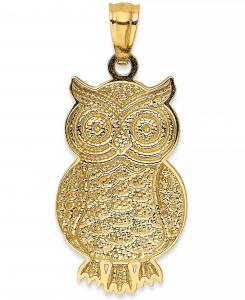 Quality Textured Owl Charm Bead Pendant in 14K Gold with Rhodium Plating For Women for sale