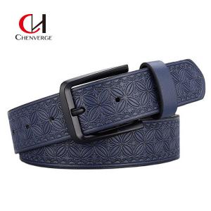 China Zinc Alloy Buckle Men's Embossed Leather Belt Business Needle Buckle PU Belt 125cm on sale