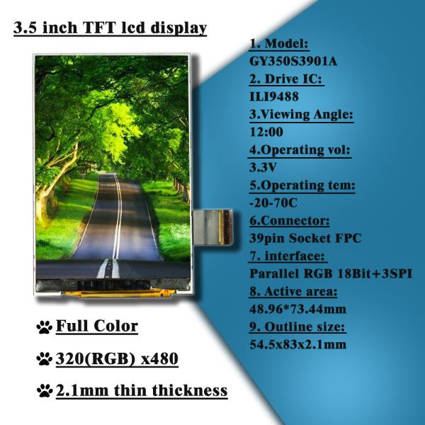3.5 Inch 320x480 Resolution TFT LCD Display Module with Resistance Touch Panel for QR Code Display