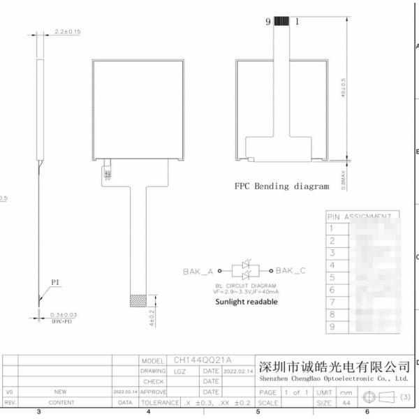 Sunlight Readable Spi Lcd Display Module 128x128 800 Nit High Backlight 9 Pin With Driver Ic St7735