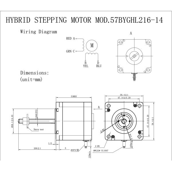 Nema 23 Linear Stepper Motor 10 Kg Cm 57BYGH Ball Screw 4 Wire 3.3V
