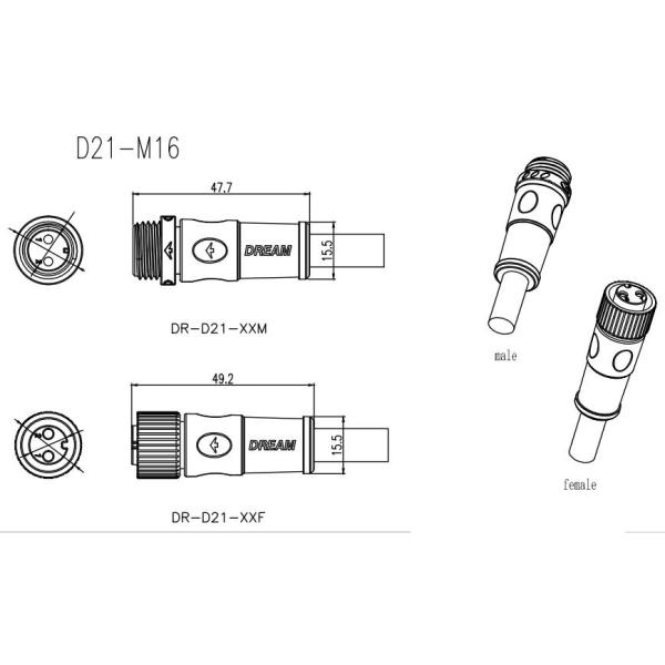 Screw Threaded Circular IP67 M16 Waterproof Led Connectors