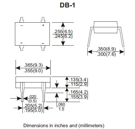 50-1000V Single Phased Glass Passivated Silicon Bridge Rectifier DB201-DB207