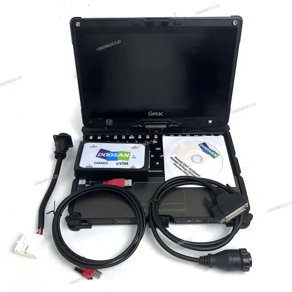 For Doosan uvim + Getac V110 laptop Excavator Forklift Engine Fault Detector DDT SCR DPF DCU ECU Scanner Fault Diagnostic Tool