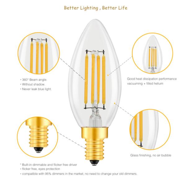 Dimmable C35 4W Candle LED Light Bulb E14 Energy Saving Bulb For Home Lighting