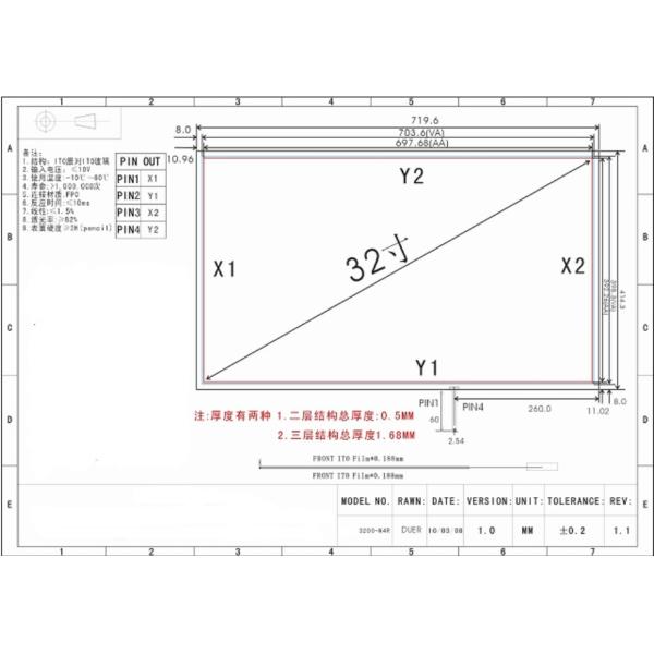 Custom 32 Inch ITO Resistive Touchscreen Panel For Smart Home