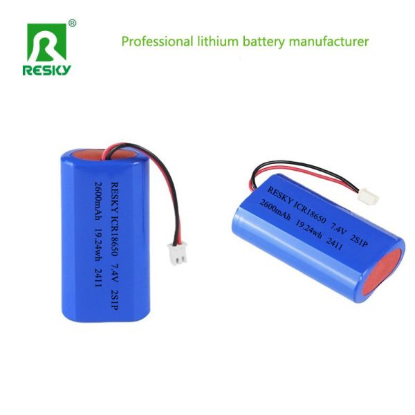 Power Cylindrical 18650 Li-ion Polymer Battery Pack 3.7v 7.4V 2600mAh 19.24wh Lithium Batteries