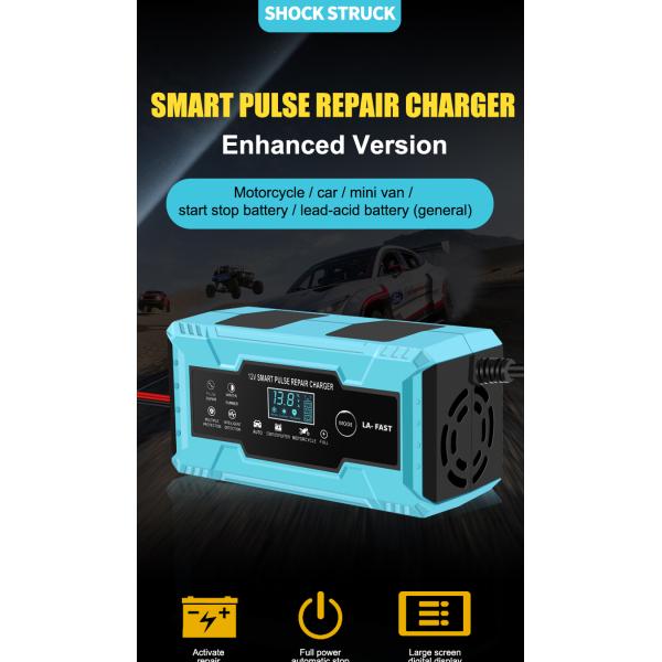 90% Charging Efficiency 12V 8A 10A 12A 15A Automatic Intelligent Pulse Repair Battery Charger with CE RoHS FCC Certified and Digital Display