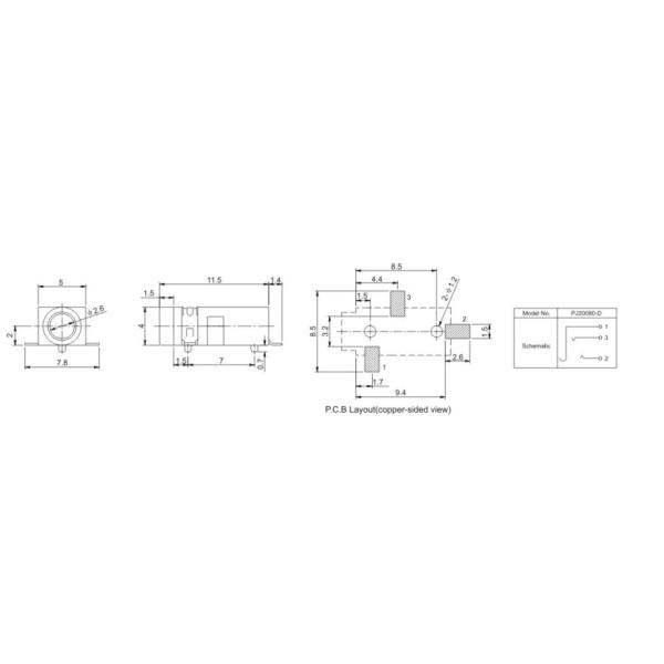2.5 Audio Phone Jack Splitter PJ20080 Socket Series