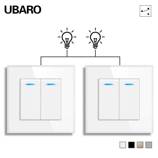 Buy 82Type White Black Grey Tempered Glass Panel 2 Gang 2 Way Rocker Push Switch 220V 10A With Led Indicator at wholesale prices