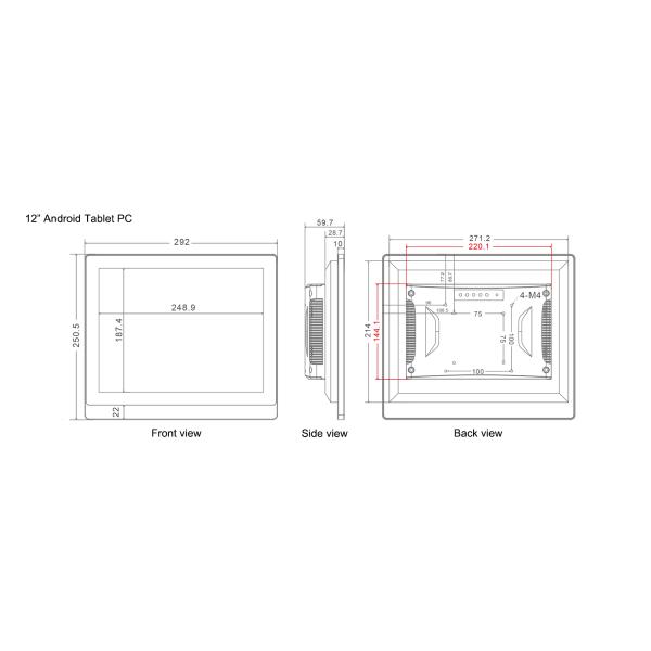 Waterproof Panel Industrial Android Tablet Pc IP65 A64 12.1 Inch 12 Months Warranty