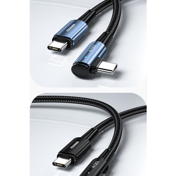 L Type PD USB C To C Charging Cable Black Blue Color 5A 100W 60W