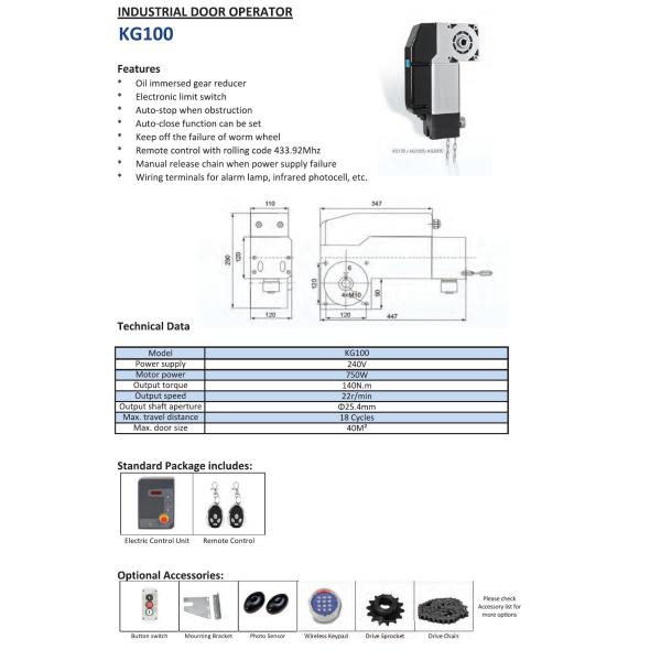 KG100 Industry Rolling Door Operator