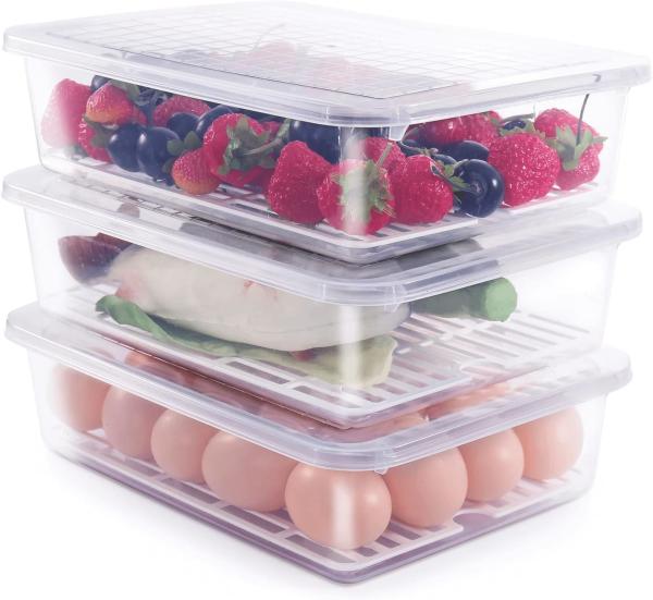 Buy Food Storage Container, Plastic Food Containers With Removable Drain Plate Lid, Stackable Portable Freezer Storage at wholesale prices