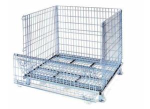 China Folding and Stackable Steel Wire Mesh Storage Container with Casters on sale