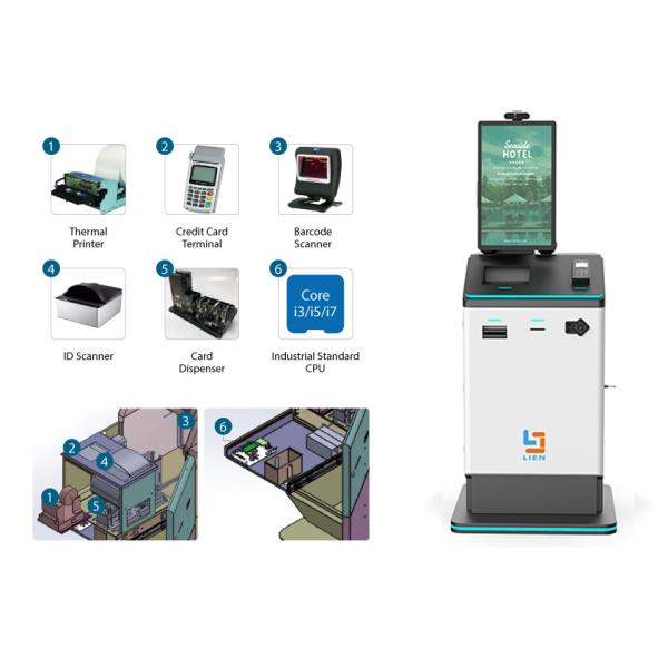 Hotel Self Check In Kiosk With Passport Scanner / Card Encoder Cash Payment