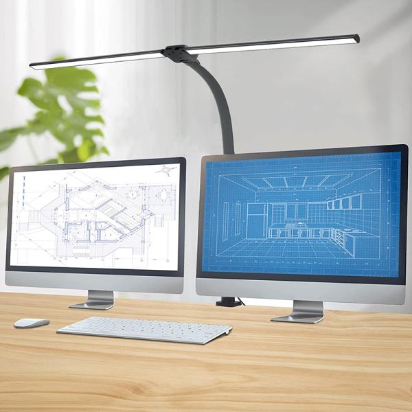 Dual Head 30.9INCH 24W 3CCT 10LEVEL Removable Clip Desk Lamp For Office Clamp Task Table Lamp