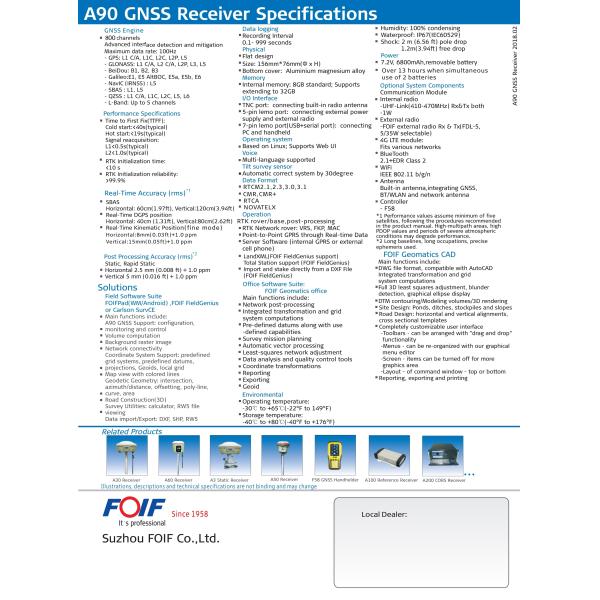 FOIF RTK GNSS GPS A90 with 800Channels Tilt Sensor function and Surpad4.0 software