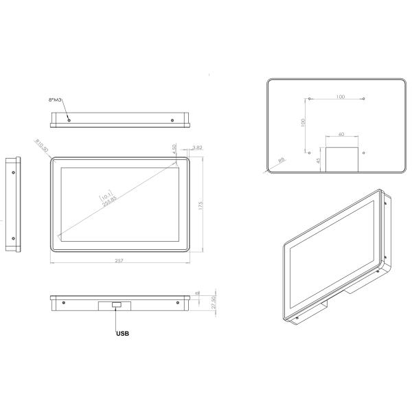 DC 12V Capacitive Touch Monitor 10.1 Inch Widescreen USB3.0 Powered Multi Points