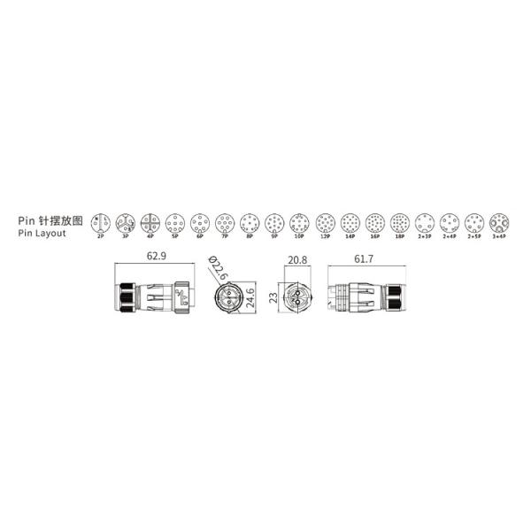 Automatic Push Pull Lock 600V 24.6mm M19 Connector