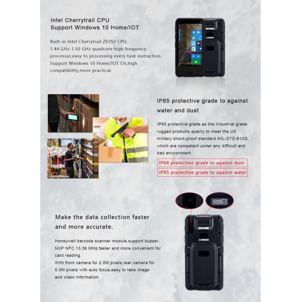 IP65 6 Inch Rugged Handheld Mobile Intel x5-Z8350 Windows PDA Black Color