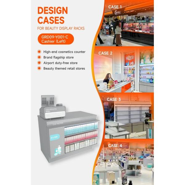 GDR09-Y001-C Retail Display Counter with Acrylic Panel Graphics and Cable Management Hole for Cosmetics Counter