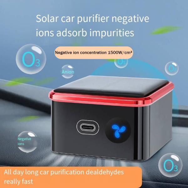 Car Mounted Solar Air Purifier Negative Ion Ozone Dual Air Purification