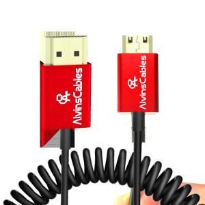 China Alvin's Cables 8K High Speed Mini HDMI To HDMI Coiled Cable, Aluminum 8K@60Hz 4K@240Hz HDMI 2.1, Compatible With Camera, Camcorder, Tablet And Graphics/Video Card, Laptop, Projector on sale