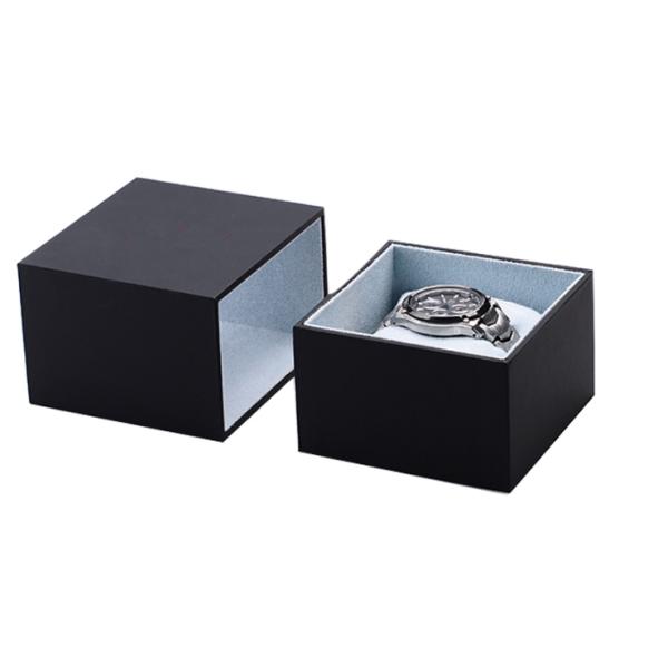 Custom Black Single Watch Box Rectangle Silk Pillow Inside Screen Printing