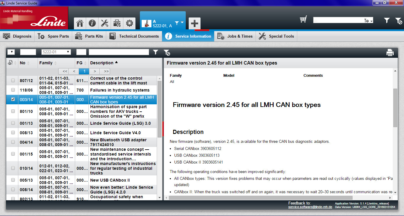 LINDE forklifts diagnostic tool Service Guide forklift software Linde Service Guide v5.1.4 is the replacement for older