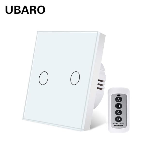 Buy EU 86 Type Tempered Glass Panel Home Devices Wireless Remote Switch White 2 Button Remote Control Power Switch at wholesale prices