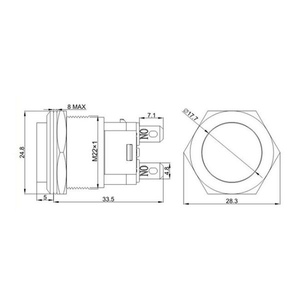 2NO 1NO 1NC IP67 22mm Push Button IP67
