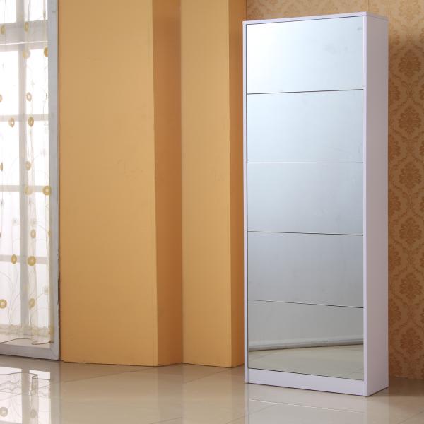 Full Length Mirror Shoe Cabinet Multi Functional Save Space MDF With Melamine