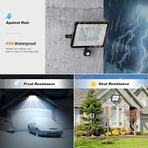 10000lm 100W LED Security Light With PIR Motion Sensor Black Grey