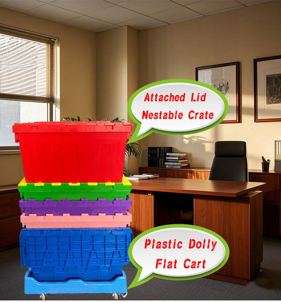 Logistics Stackable Moving Crates Plastic Container Dolly Cart