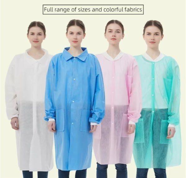 Buy Closure Button Microporous/PP/SMS Disposable Lab Coat with Snaps Buttons OEM Accepted at wholesale prices