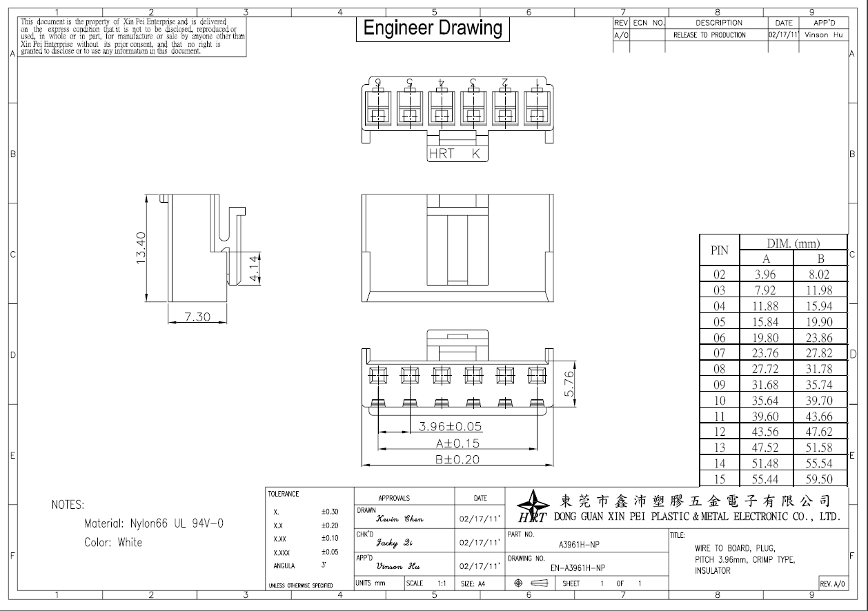 ROHS Wire Harnesses for Electronics Device with 3.96mm Pitch VH Connector Compatible JST Connectors