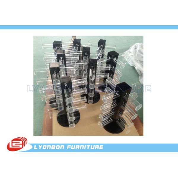 Rotated Glossy Black Bracelet Hanging Display Rack With Round Acrylic Hangers