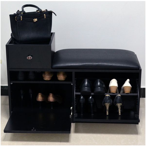 Black Knock Down Package Space Saving Entryway Shoe Bench