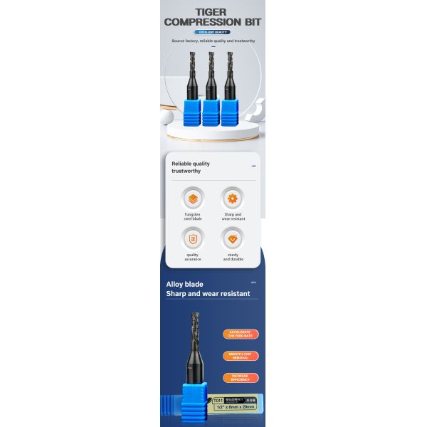 Wood MDF Tiger Router Bit 12.7mm Twin Flutes Carving Bits For Router